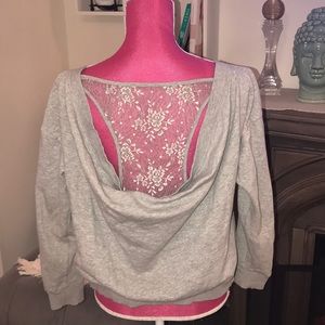 Inked & Faded Grey Racer Back Lace Sweatshirt L